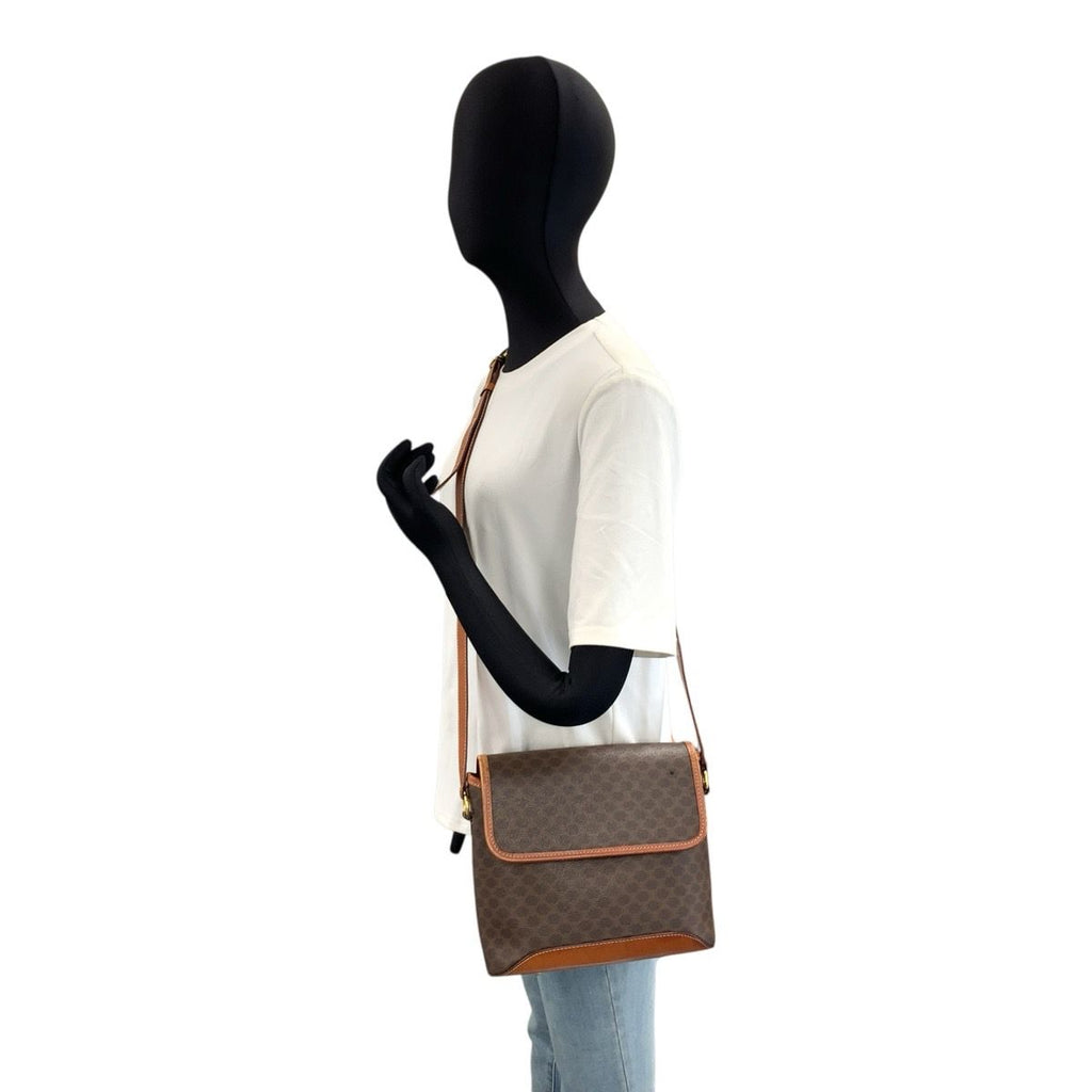 Celine Vintage Macadam Brown Gold Leather Shoulder Bag Pochette — view 7