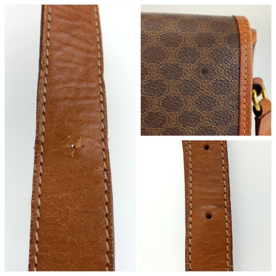 Celine Vintage Macadam Brown Gold Leather Shoulder Bag Pochette — view 6