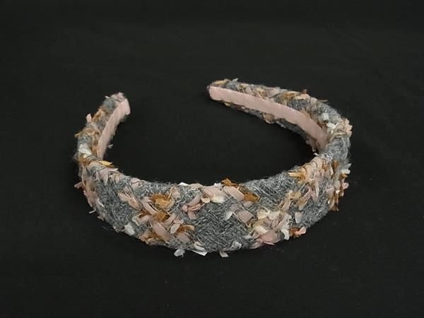 Chanel Tweed Headband Wool Blend Alpaca Gray Pink