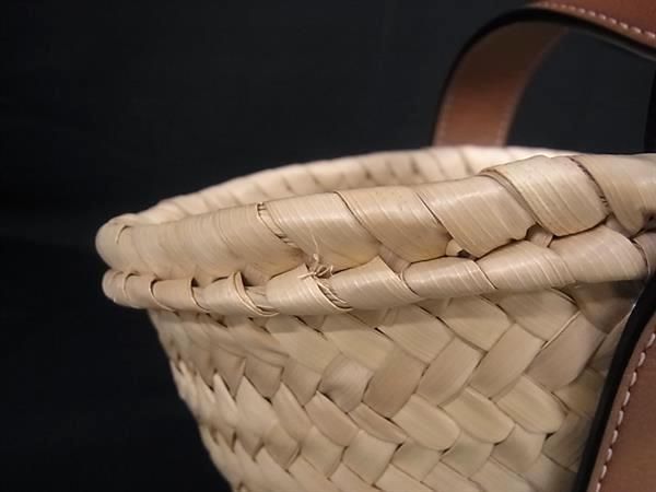 Loewe Anagram Raffia Leather Basket Bag Handbag Beige Brown — view 8