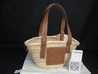 Loewe Anagram Raffia Leather Basket Bag Handbag Beige Brown