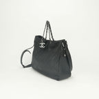 Chanel Quilted Tote Shoulder Bag Calfskin Black Silver CC Logo 2-Way Double — view 2