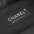 Chanel Quilted Tote Shoulder Bag Calfskin Black Silver CC Logo 2-Way Double — view 7