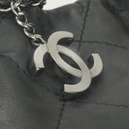 Chanel Quilted Tote Shoulder Bag Calfskin Black Silver CC Logo 2-Way Double — view 8