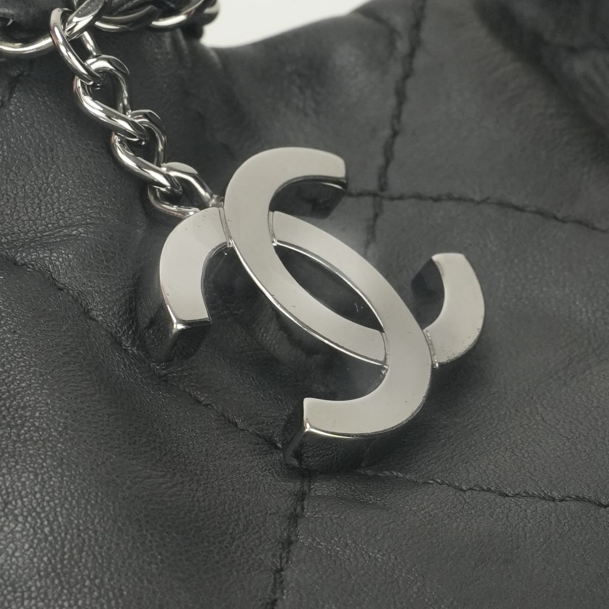 Chanel Quilted Tote Shoulder Bag Calfskin Black Silver CC Logo 2-Way Double — view 8