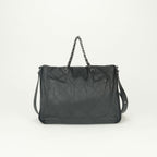 Chanel Quilted Tote Shoulder Bag Calfskin Black Silver CC Logo 2-Way Double — view 3