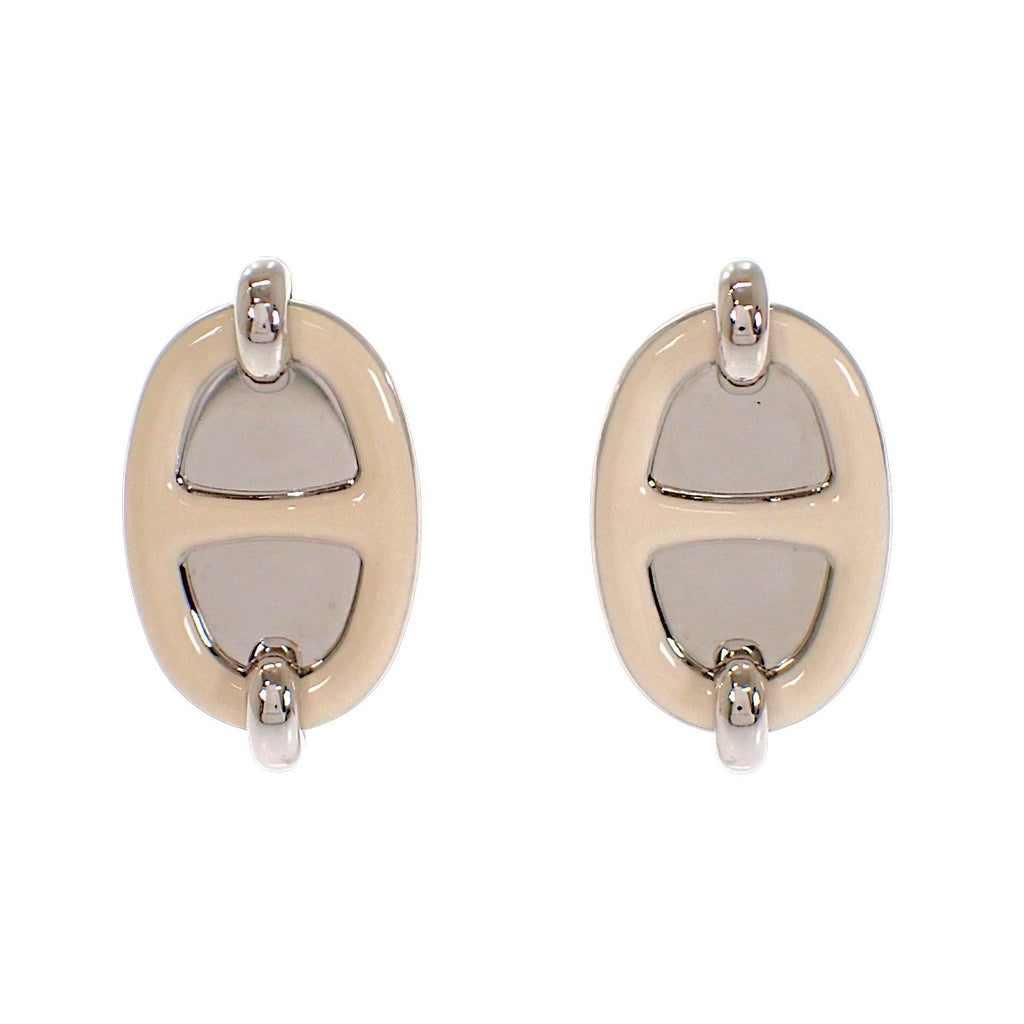 Hermes Mini Maillon Earrings Genus Metal Cream Silver — view 2