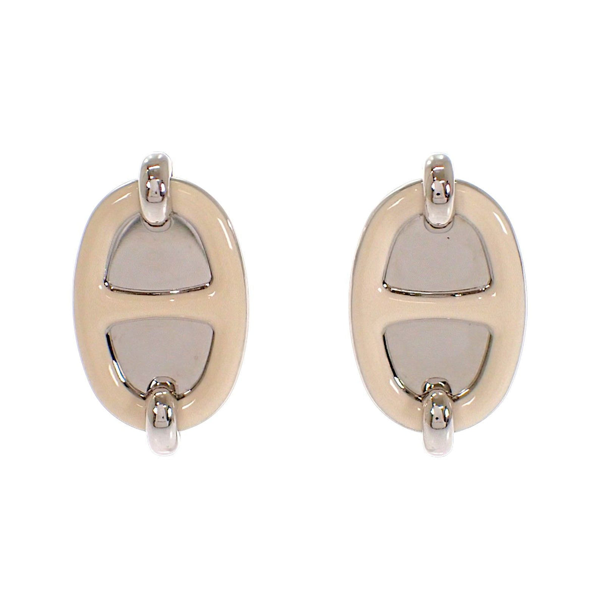 Hermes Mini Maillon Earrings Genus Metal Cream Silver — view 2