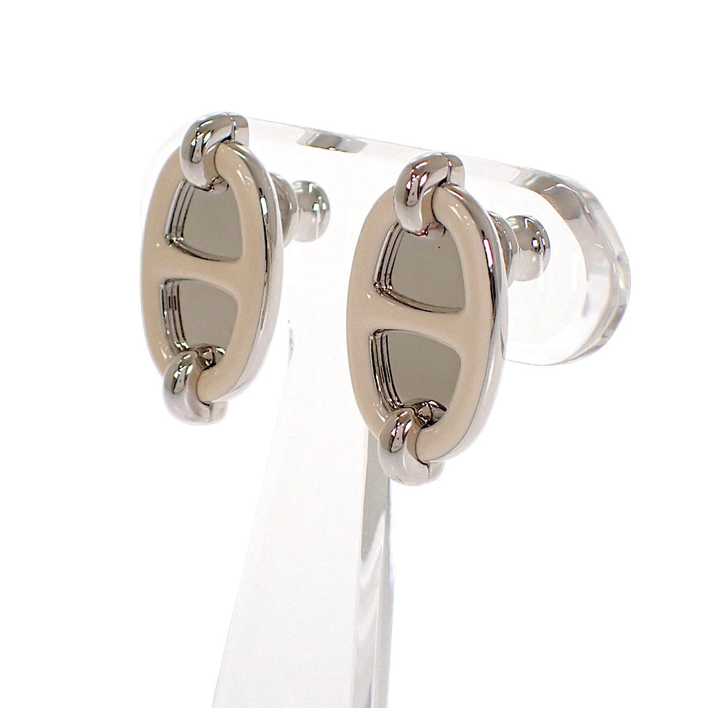 Hermes Mini Maillon Earrings Genus Metal Cream Silver — view 3