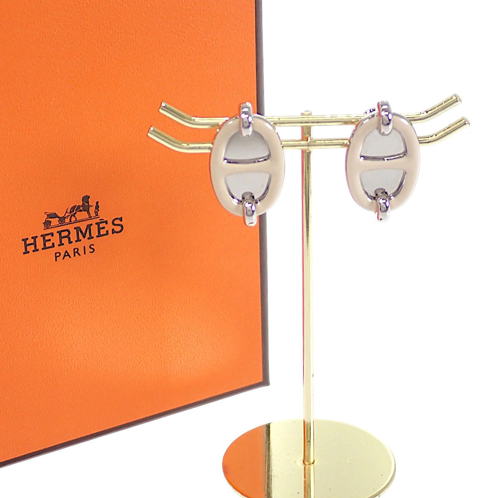 Hermes Mini Maillon Earrings Genus Metal Cream Silver
