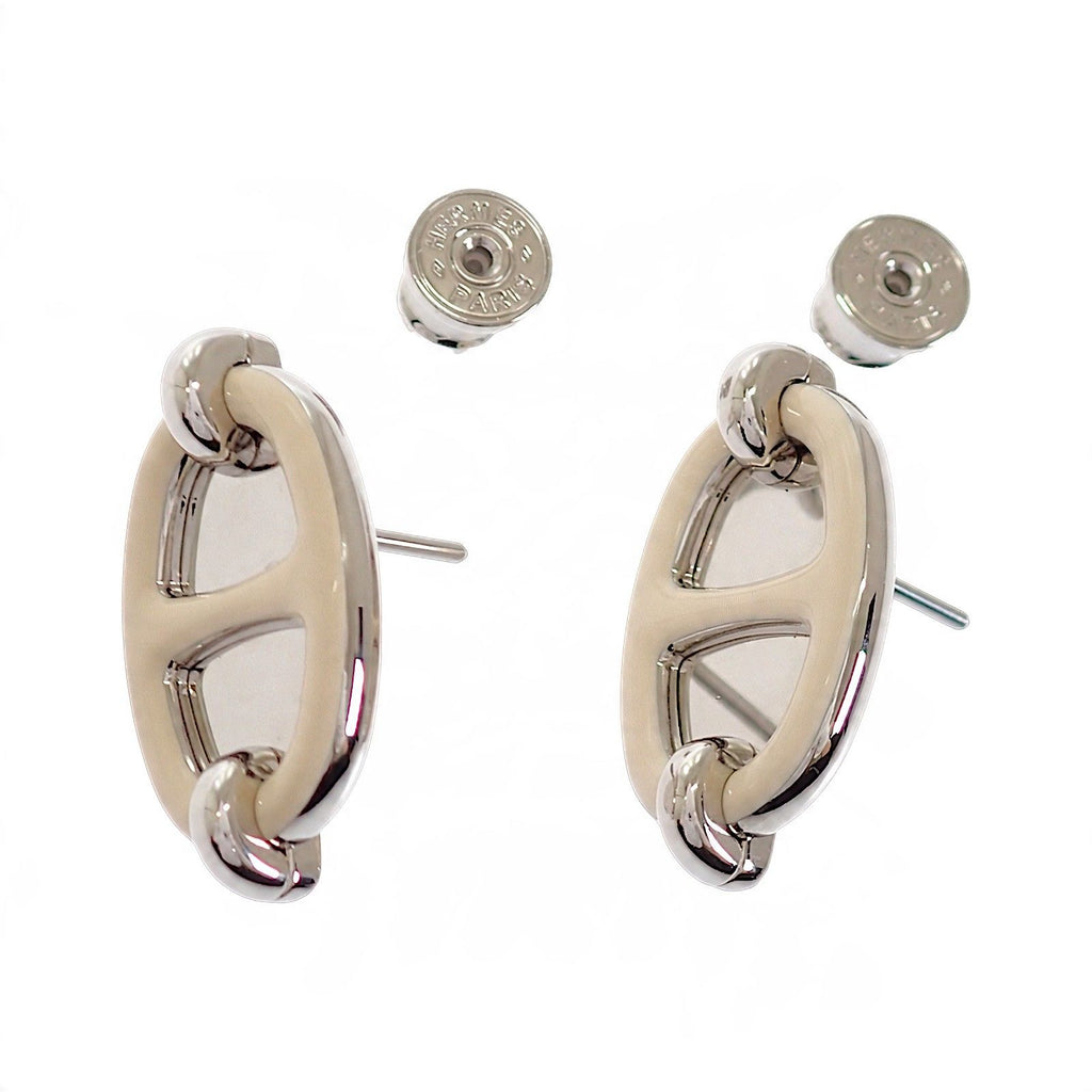 Hermes Mini Maillon Earrings Genus Metal Cream Silver — view 5