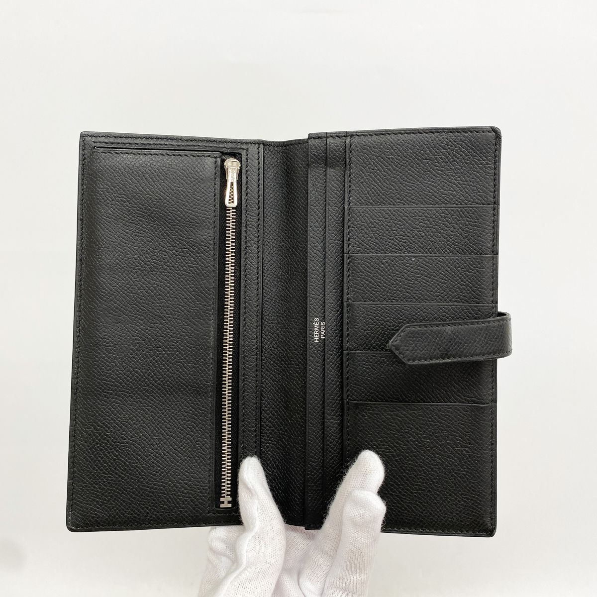 Hermes Wallet Bearn Soufflet Veau Epsom Black Silver — view 3