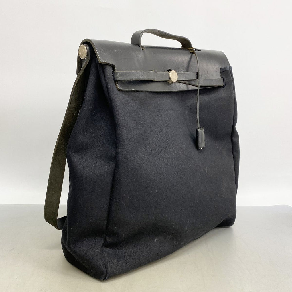 Hermes Handbag Herbag MM Toile Officier Black Silver 2-Way Bag — view 2