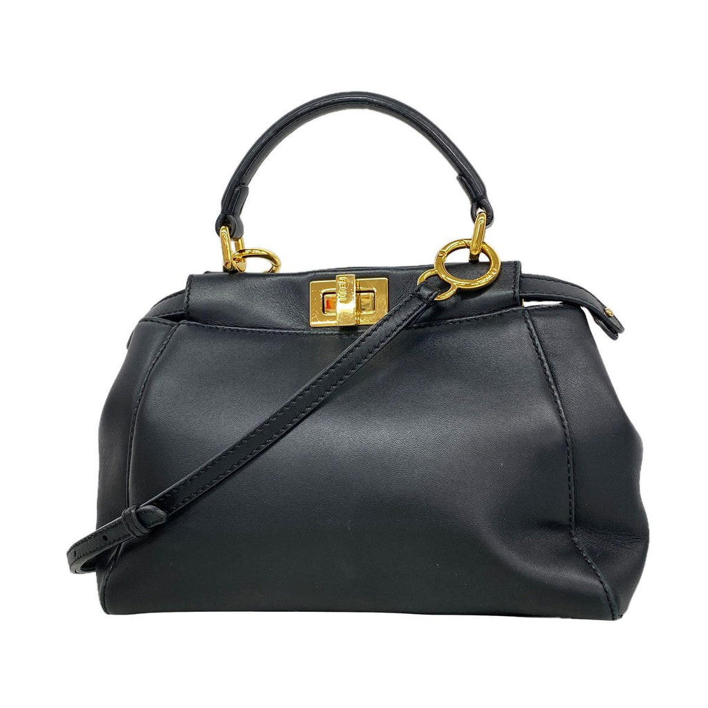 Fendi Handbag Mini Peekaboo Leather Black Gold 2-Way Bag