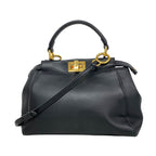Fendi Handbag Mini Peekaboo Leather Black Gold 2-Way Bag