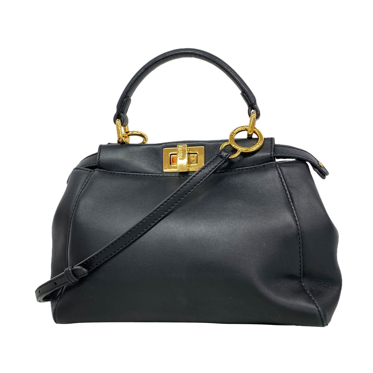 Fendi Handbag Mini Peekaboo Leather Black Gold 2-Way Bag