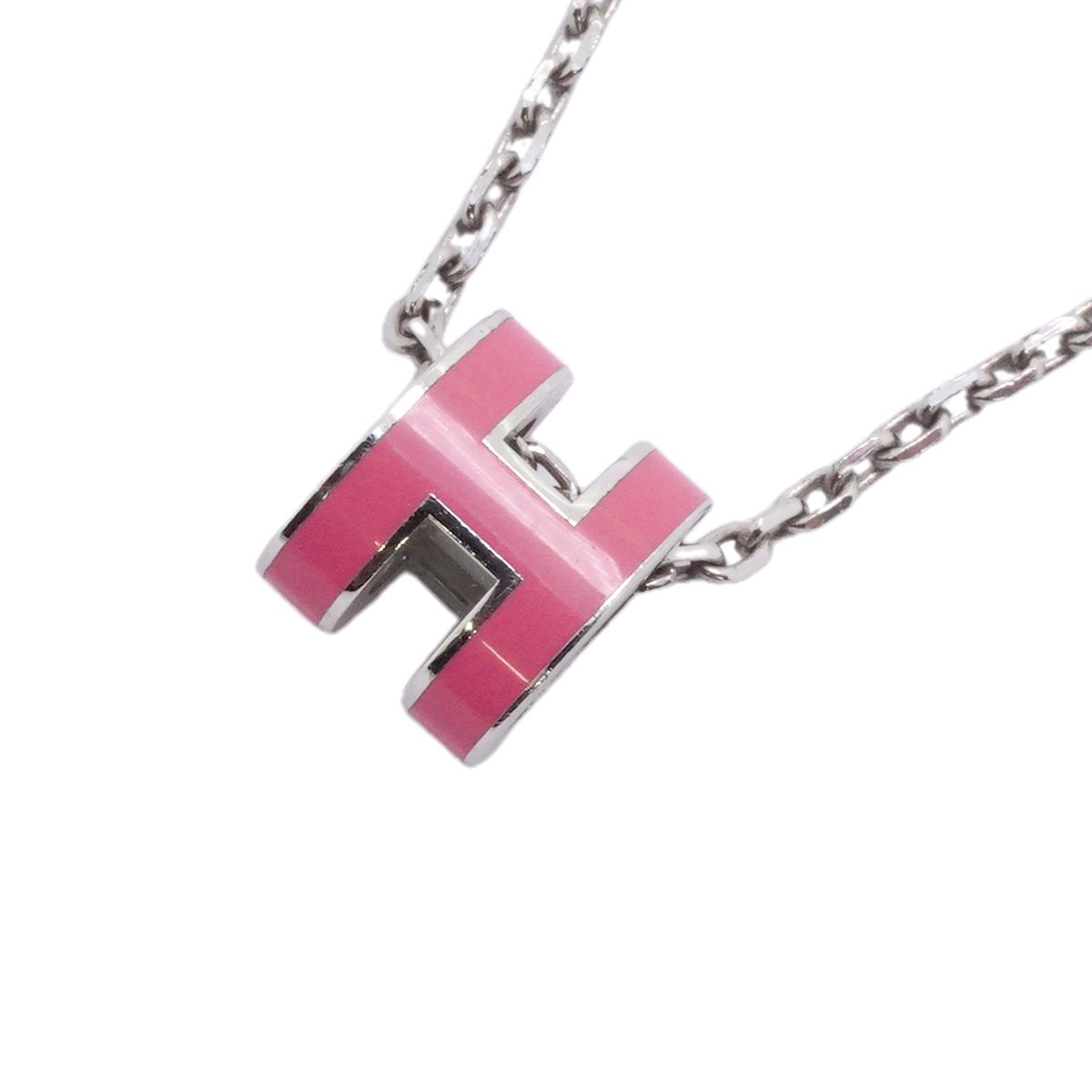 Hermes Necklace Mini Pop Metal Silver Pink