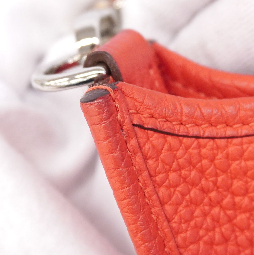 Hermes Shoulder Bag Evelyne TPM Taurillon Clemence Rouge Pimare Silver — view 7