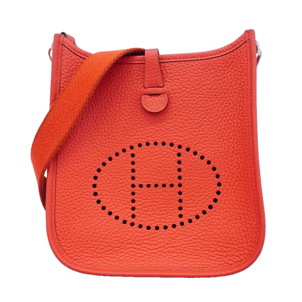 Hermes Shoulder Bag Evelyne TPM Taurillon Clemence Rouge Pimare Silver