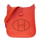 Hermes Shoulder Bag Evelyne TPM Taurillon Clemence Rouge Pimare Silver