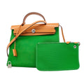 Hermes Handbag Herbag Zip PM Toile Officier Green Natural Silver