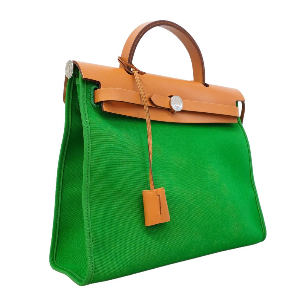 Hermes Handbag Herbag Zip PM Toile Officier Green Natural Silver — view 2
