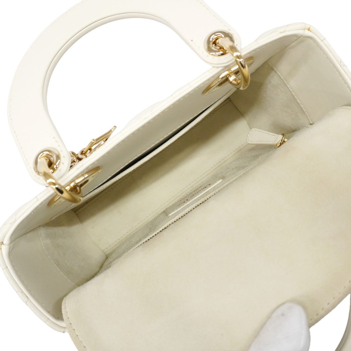 Dior Handbag Lady Leather White Champagne Gold 2-Way Bag — view 4