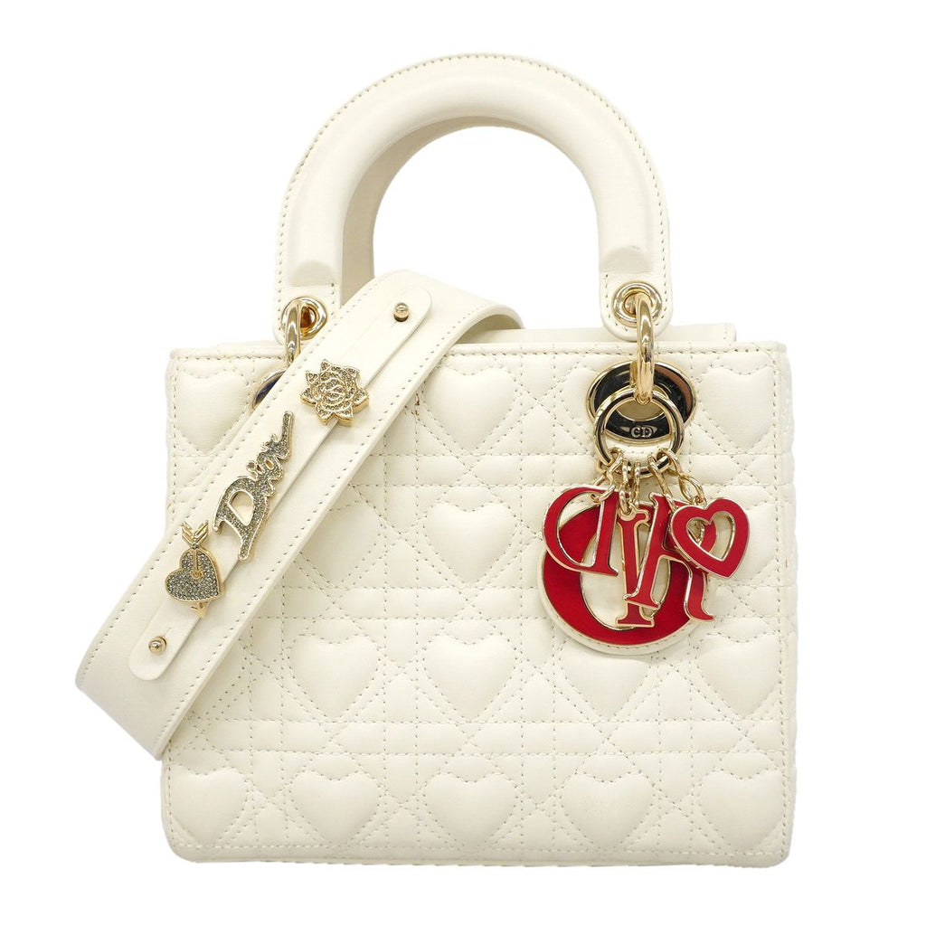 Dior Handbag Lady Leather White Champagne Gold 2-Way Bag