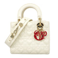 Dior Handbag Lady Leather White Champagne Gold 2-Way Bag