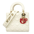 Dior Handbag Lady Leather White Champagne Gold 2-Way Bag