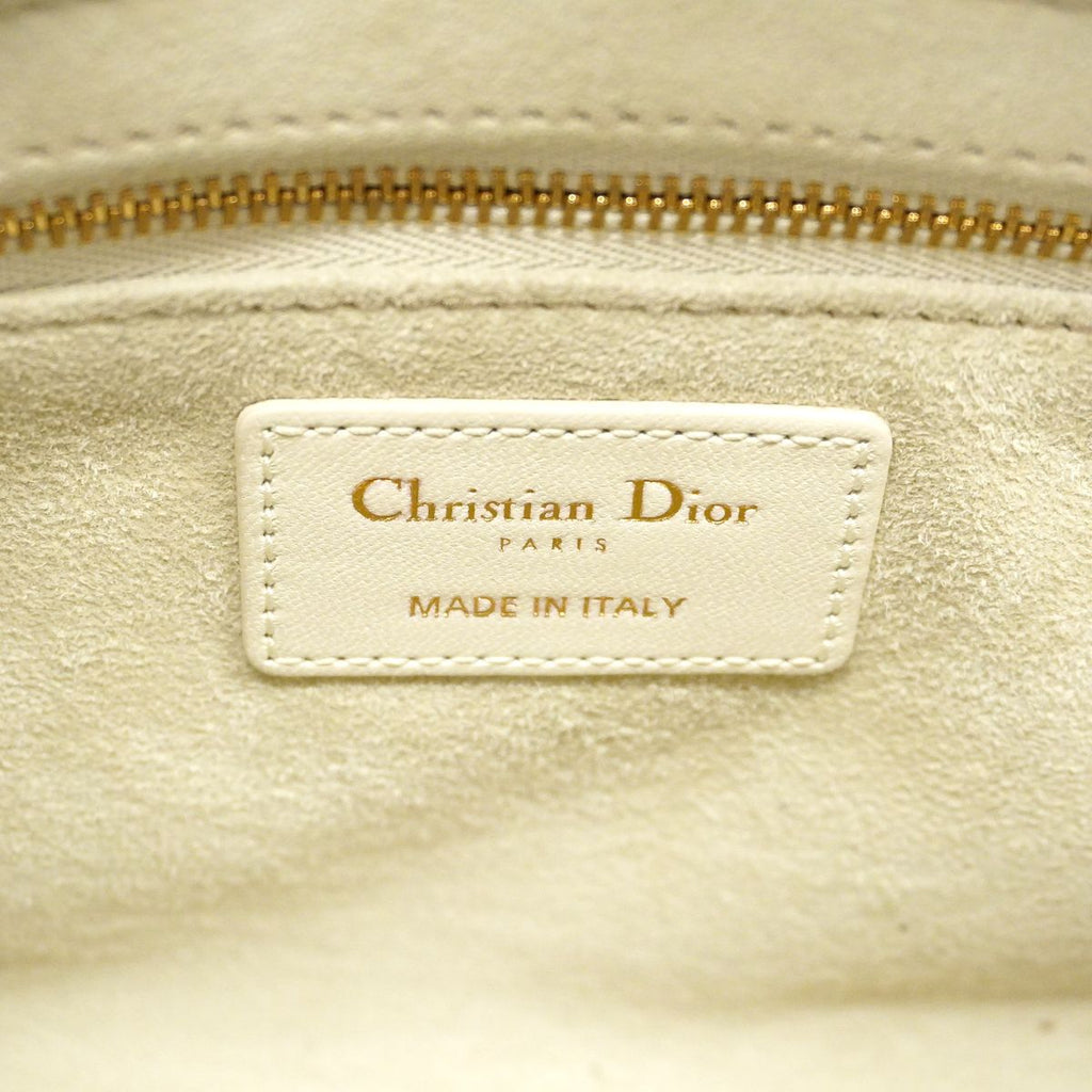 Dior Handbag Lady Leather White Champagne Gold 2-Way Bag — view 5