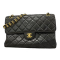 Chanel Shoulder Bag Quilted Face Lambskin Black Gold