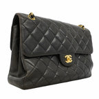 Chanel Shoulder Bag Quilted Face Lambskin Black Gold — view 2