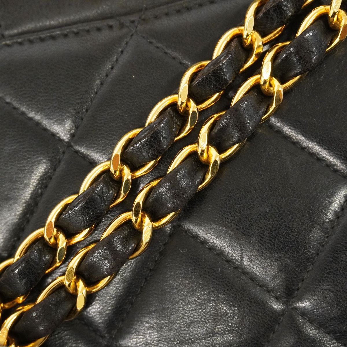 Chanel Shoulder Bag Quilted Face Lambskin Black Gold — view 8