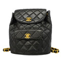 Chanel Backpack Quilted Lambskin Black Gold