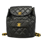Chanel Backpack Quilted Lambskin Black Gold