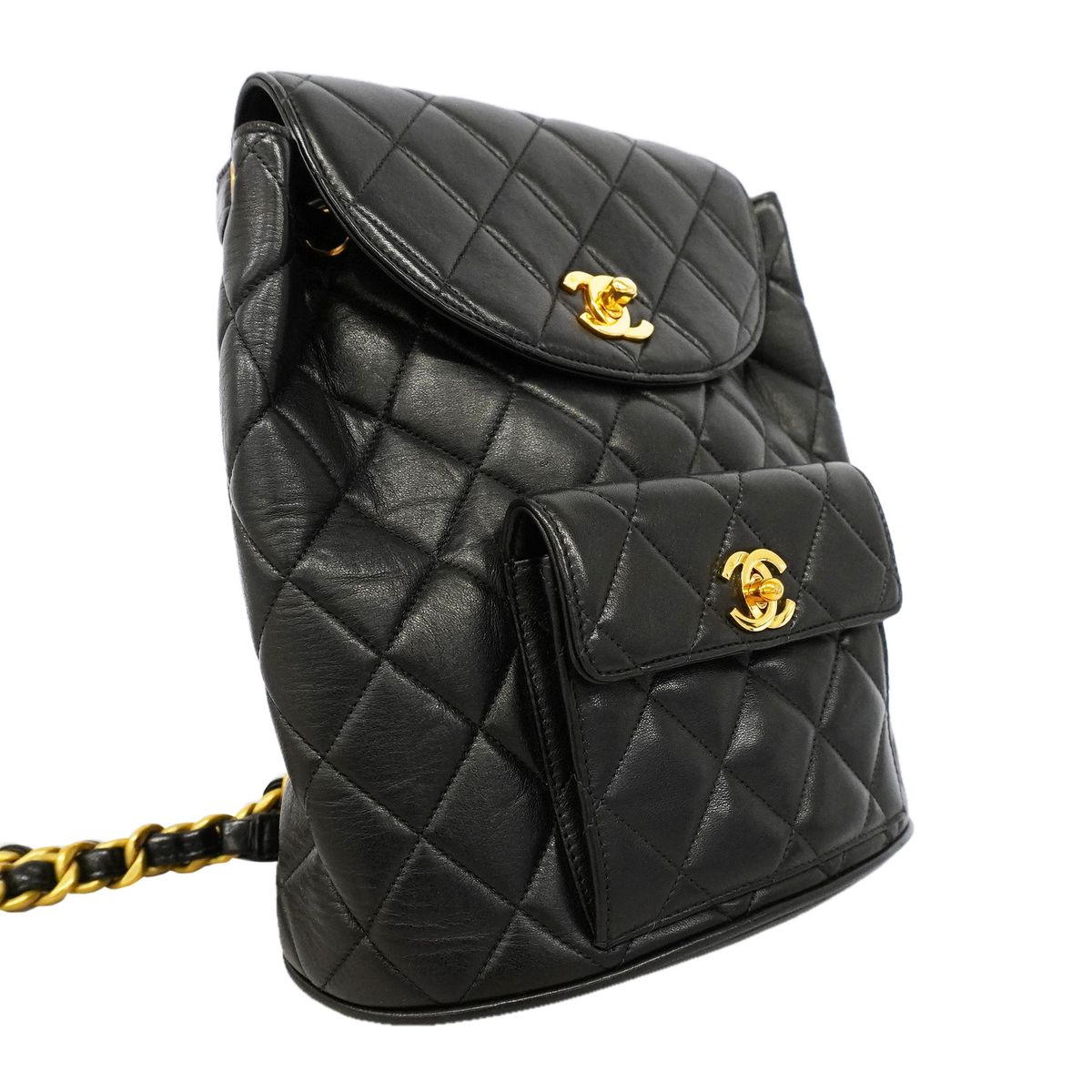 Chanel Backpack Quilted Lambskin Black Gold — view 2