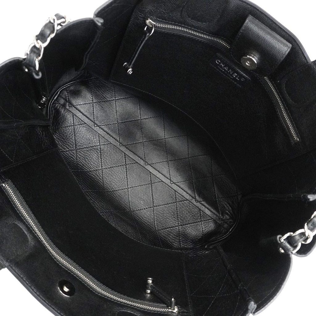 Chanel Chain Tote Bag Quilted Caviar Leather Black Silver 2-Way — view 4