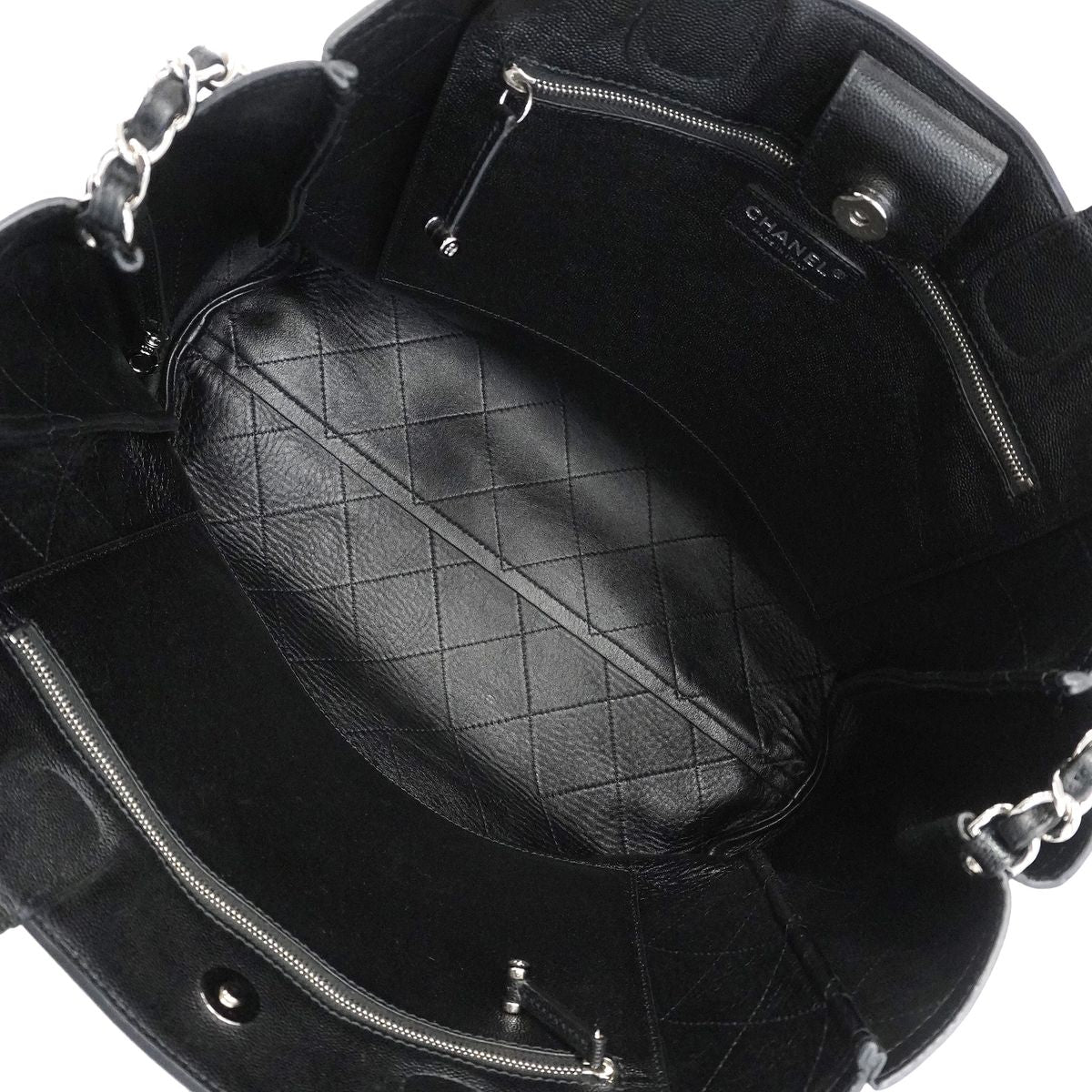 Chanel Chain Tote Bag Quilted Caviar Leather Black Silver 2-Way — view 4