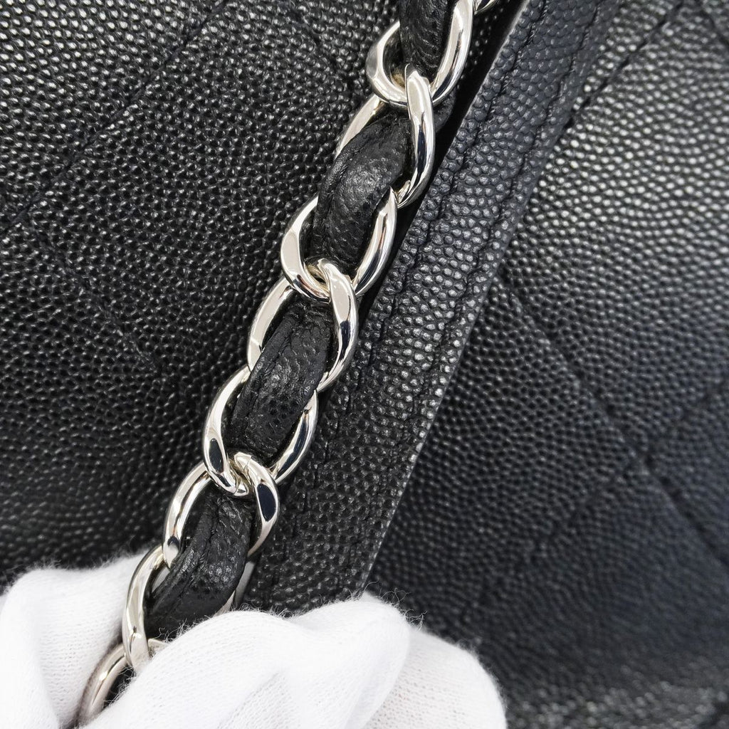 Chanel Chain Tote Bag Quilted Caviar Leather Black Silver 2-Way — view 8