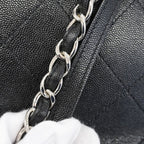 Chanel Chain Tote Bag Quilted Caviar Leather Black Silver 2-Way — view 8