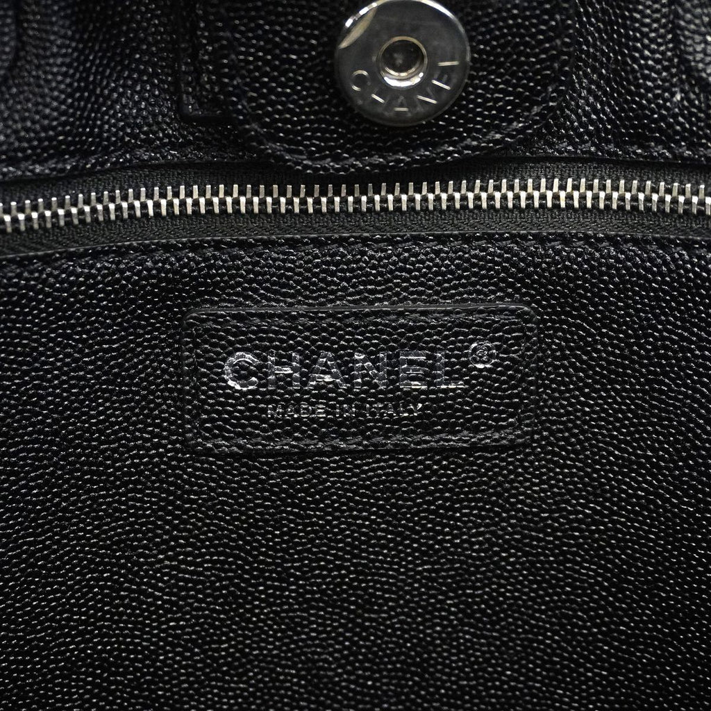 Chanel Chain Tote Bag Quilted Caviar Leather Black Silver 2-Way — view 5