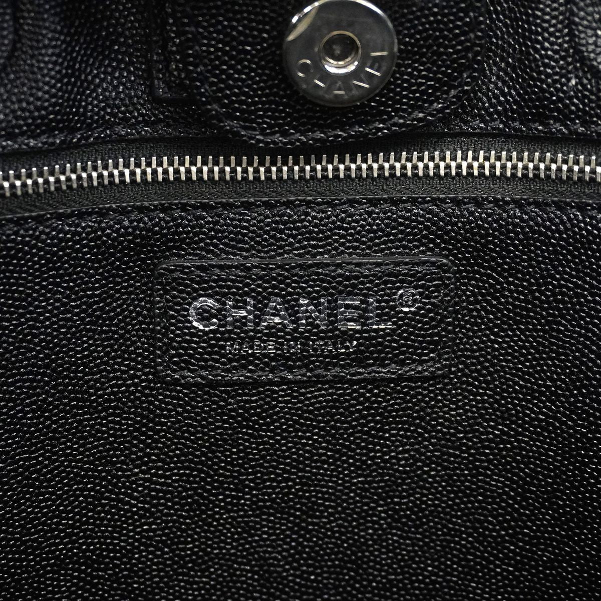 Chanel Chain Tote Bag Quilted Caviar Leather Black Silver 2-Way — view 5