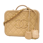 Chanel Vanity Bag CC Filigree Caviar Leather Beige Gold 2-Way Bag