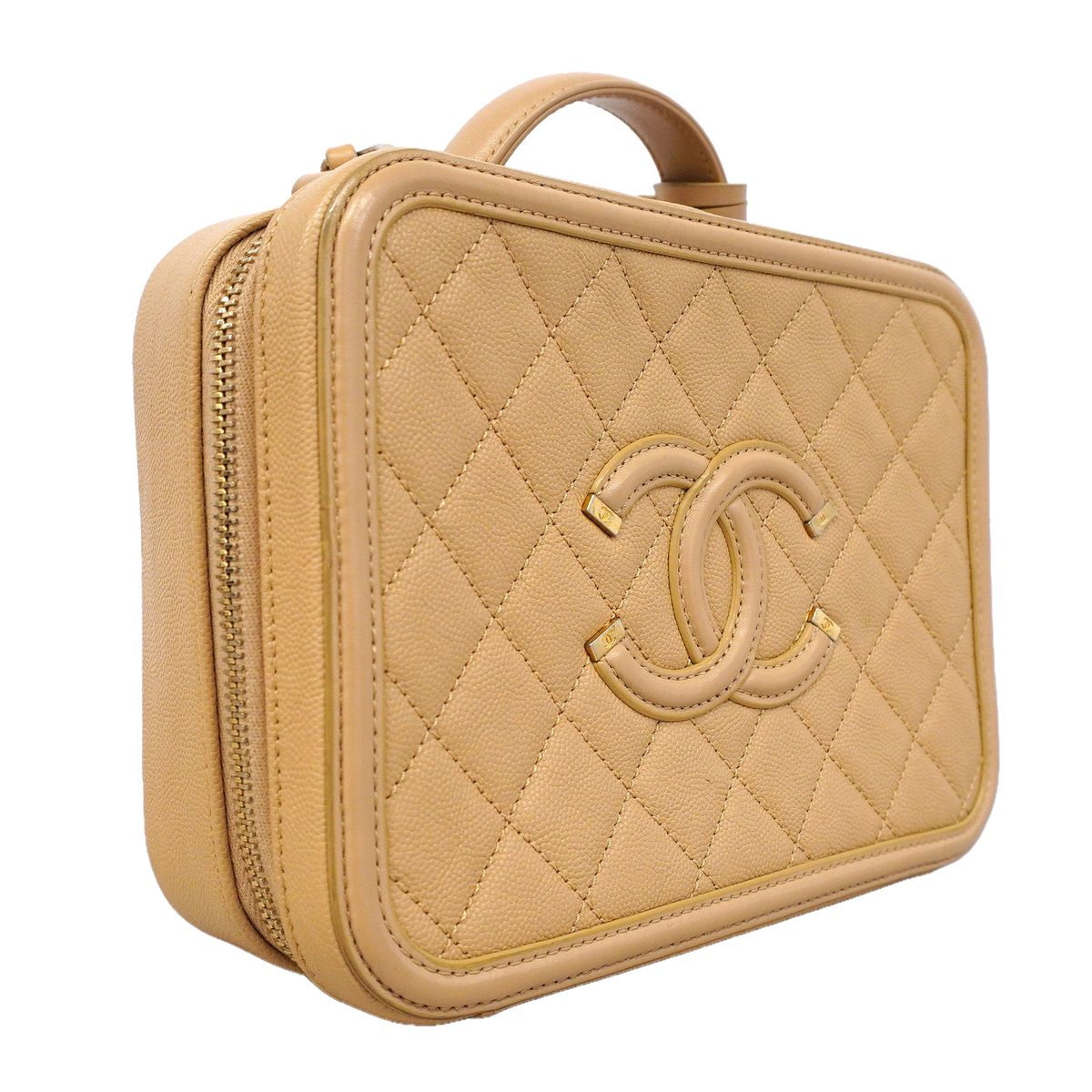 Chanel Vanity Bag CC Filigree Caviar Leather Beige Gold 2-Way Bag — view 2