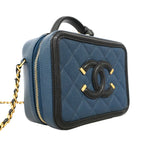 Chanel Handbag CC Filigree Caviar Leather Blue Black Gold 2-Way Bag — view 2