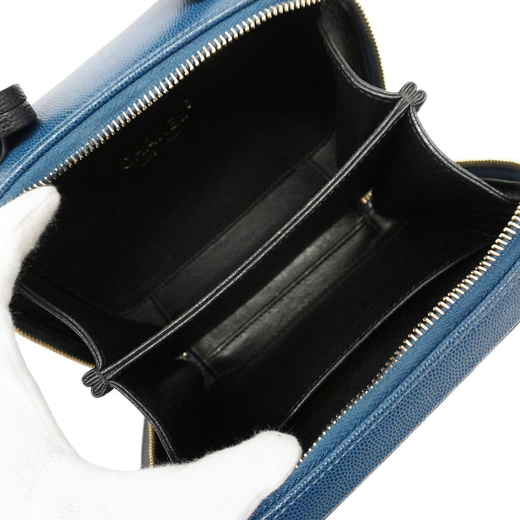 Chanel Handbag CC Filigree Caviar Leather Blue Black Gold 2-Way Bag — view 4