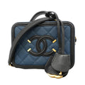 Chanel Handbag CC Filigree Caviar Leather Blue Black Gold 2-Way Bag