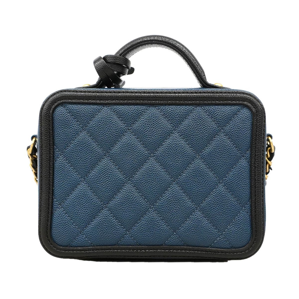 Chanel Handbag CC Filigree Caviar Leather Blue Black Gold 2-Way Bag — view 8