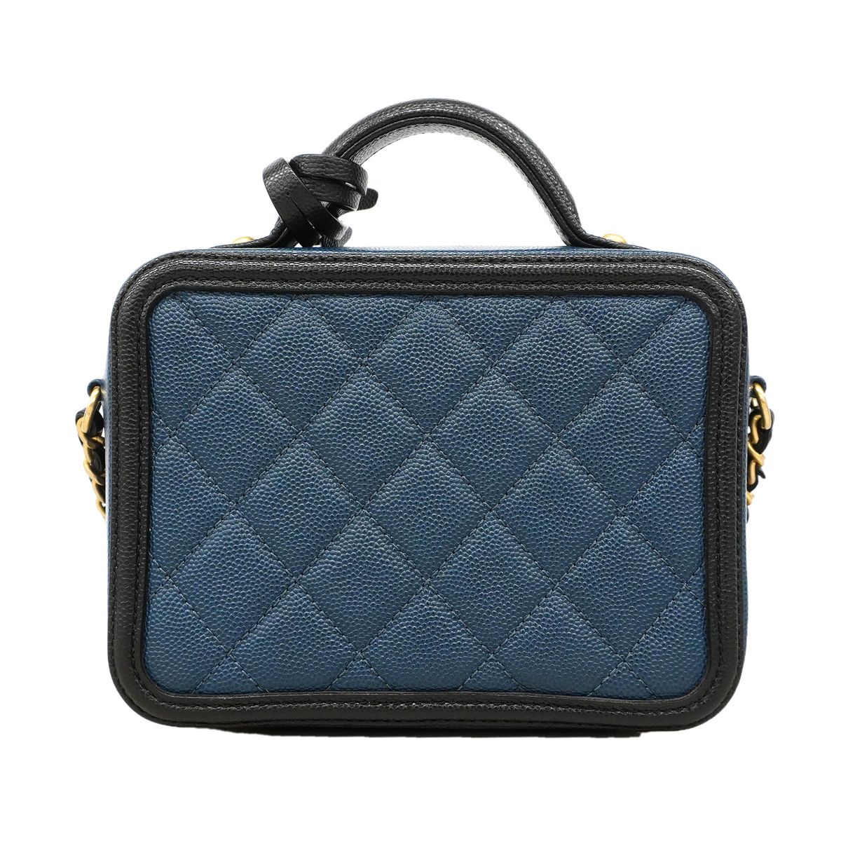 Chanel Handbag CC Filigree Caviar Leather Blue Black Gold 2-Way Bag — view 8